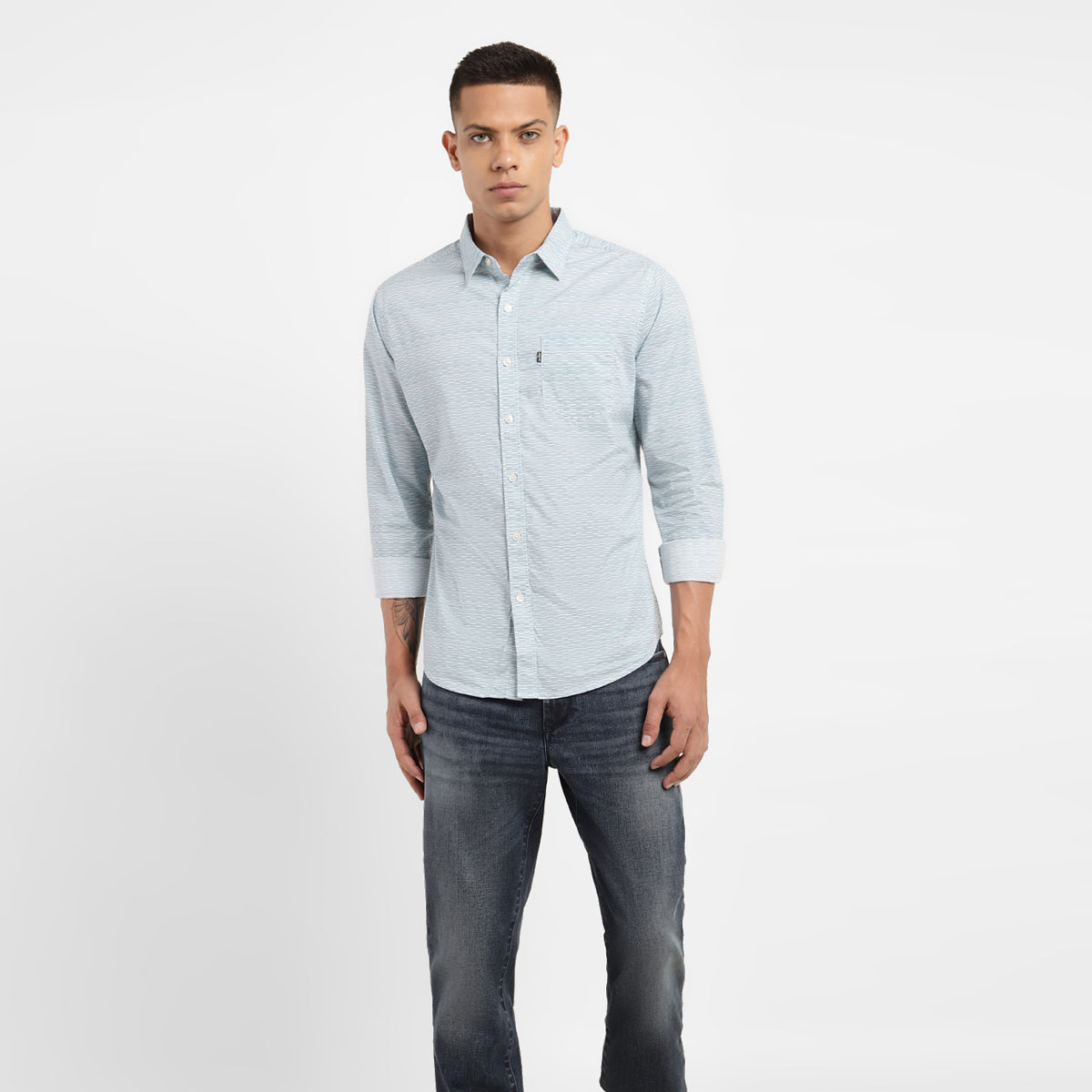 Men's Printed Spread Collar Shirt