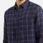 Men's Checkered Spread Collar Linen Shirt Purple