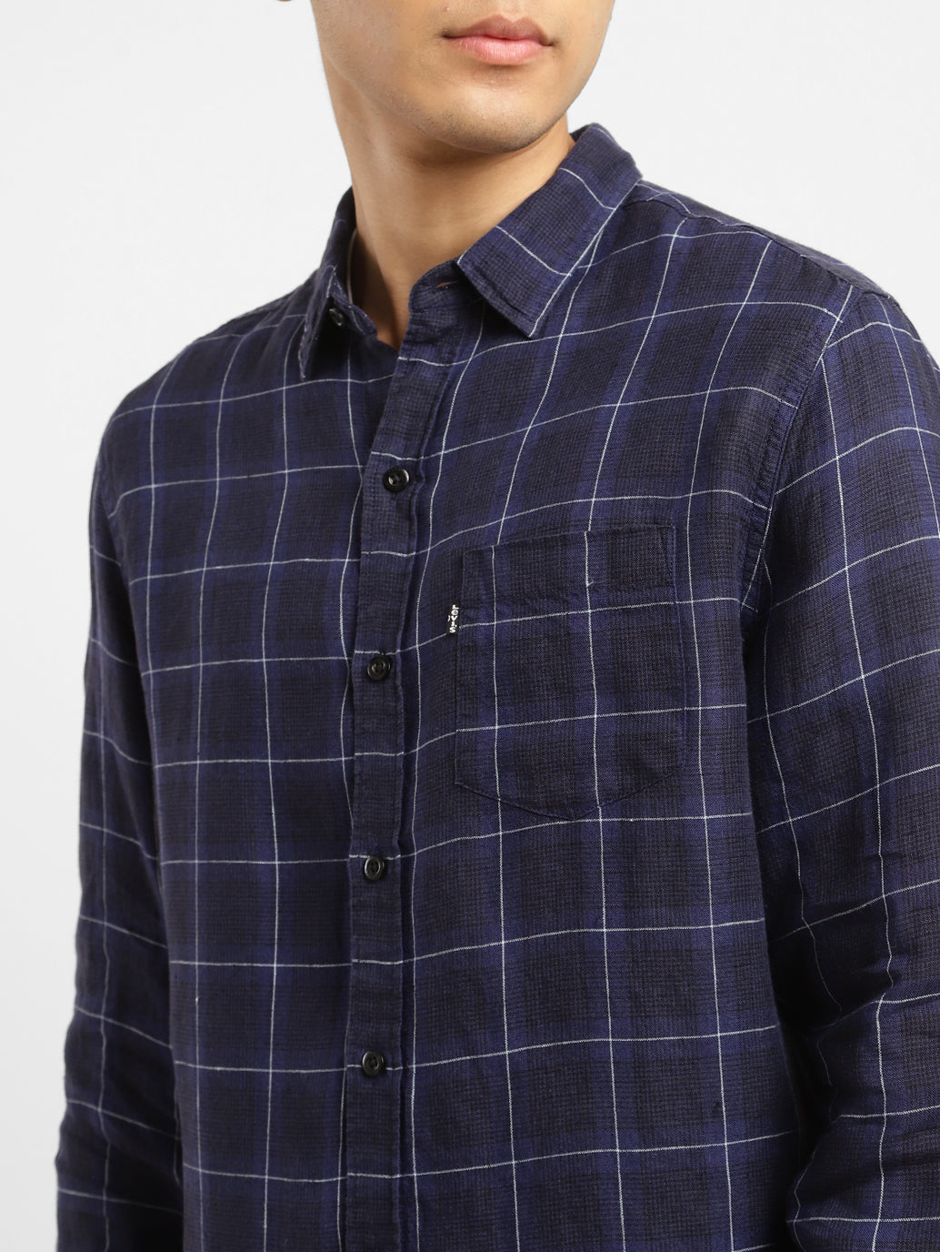 Men's Checkered Spread Collar Linen Shirt Purple