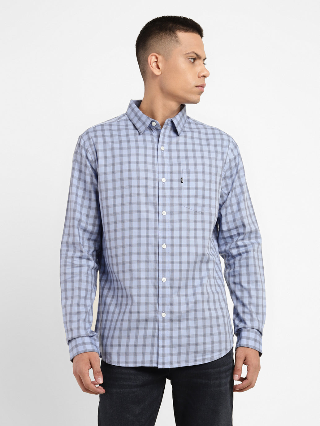 Men's Checkered Spread Collar Shirt