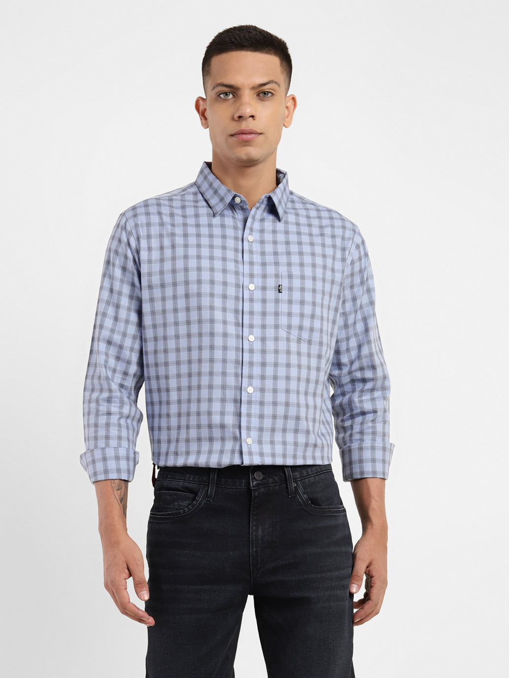 Men's Checkered Spread Collar Shirt