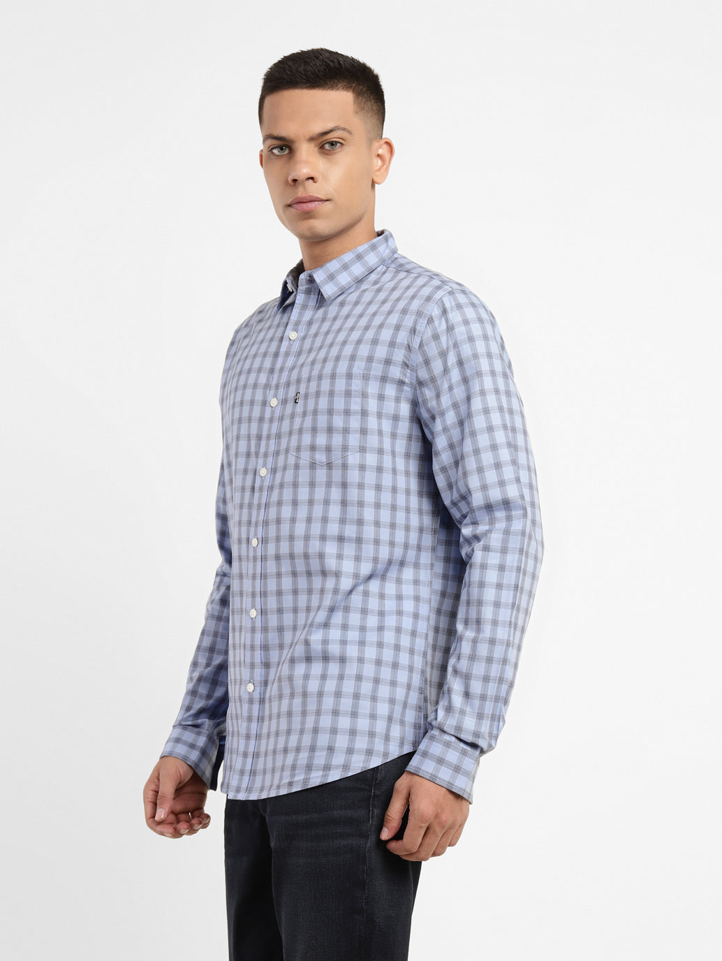 Men's Checkered Spread Collar Shirt