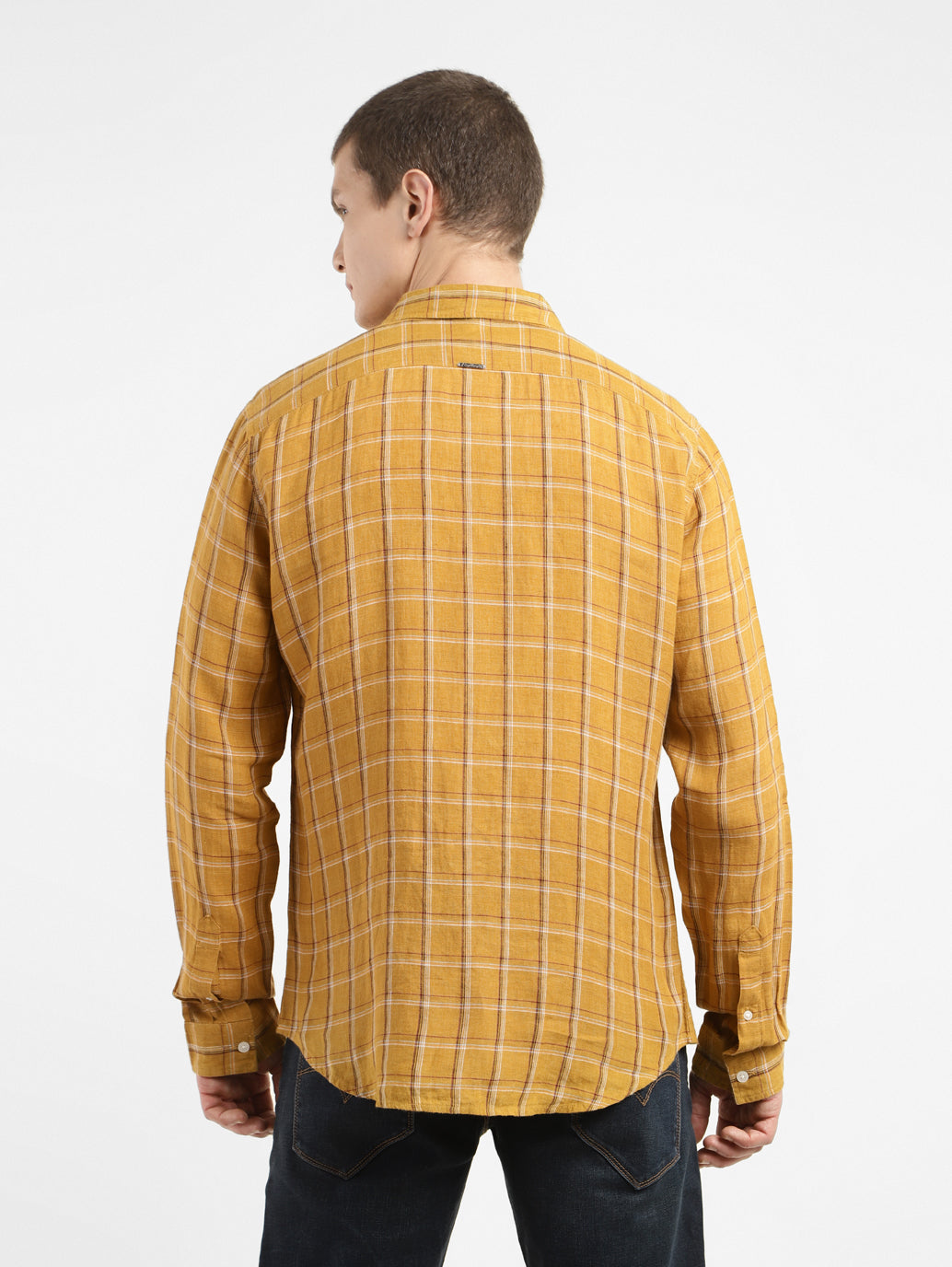 Men's Checkered Spread Collar Linen Shirt