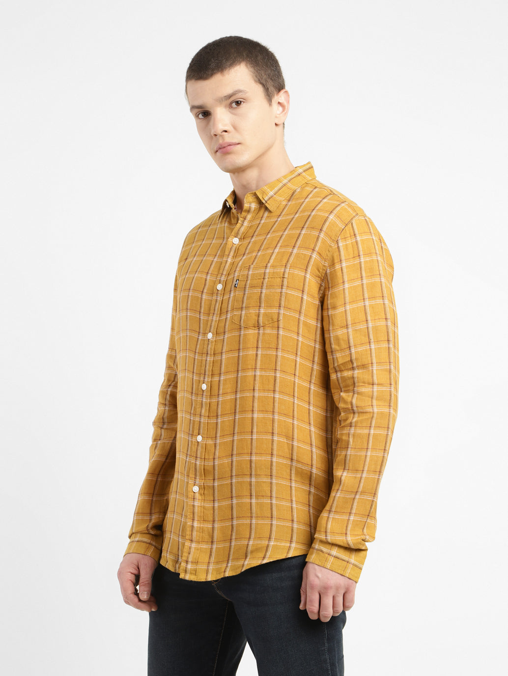 Men's Checkered Spread Collar Linen Shirt