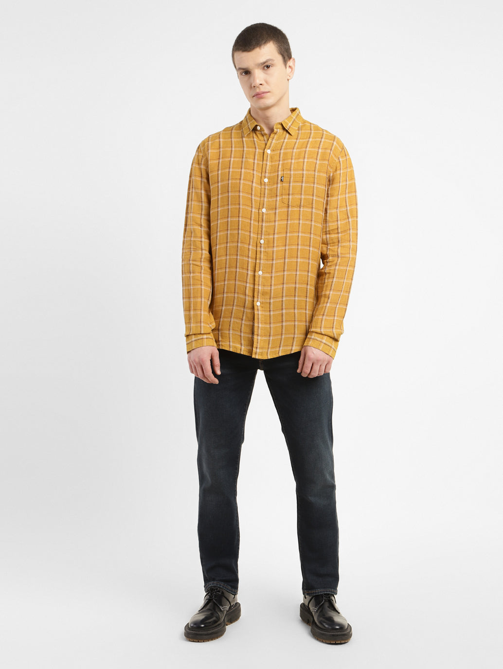 Men's Checkered Spread Collar Linen Shirt