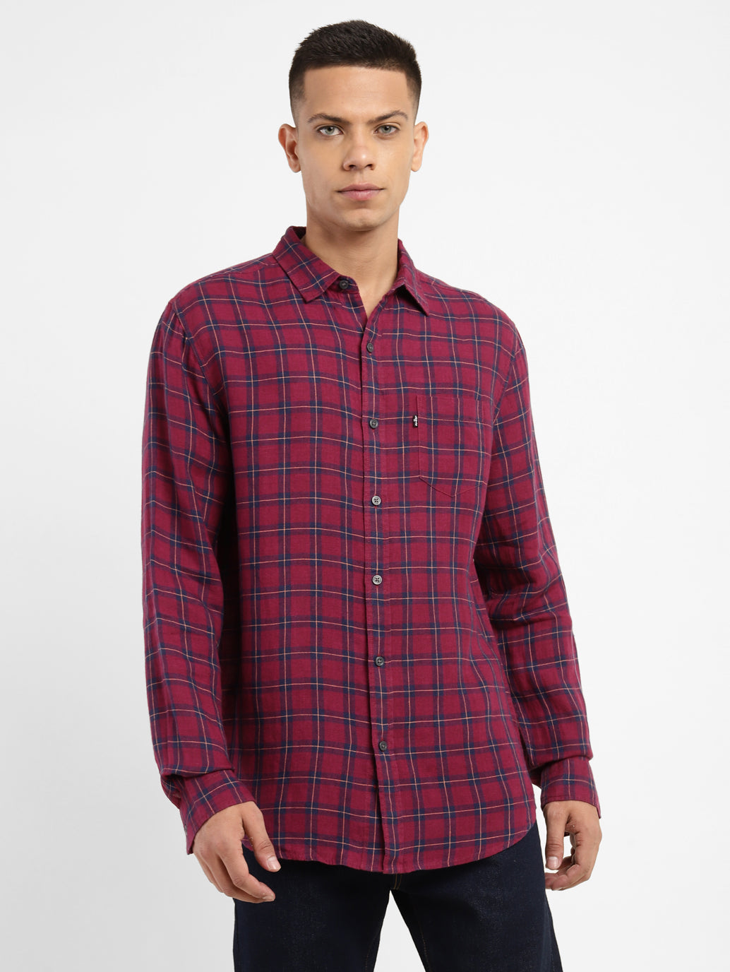 Men's Checkered Spread Collar Linen Shirt