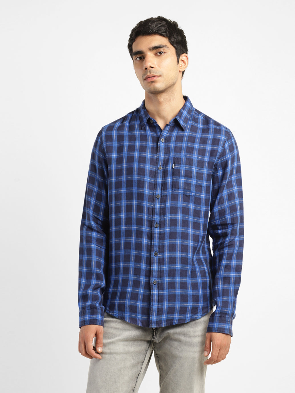 Men's Checkered Slim Fit Linen Shirt