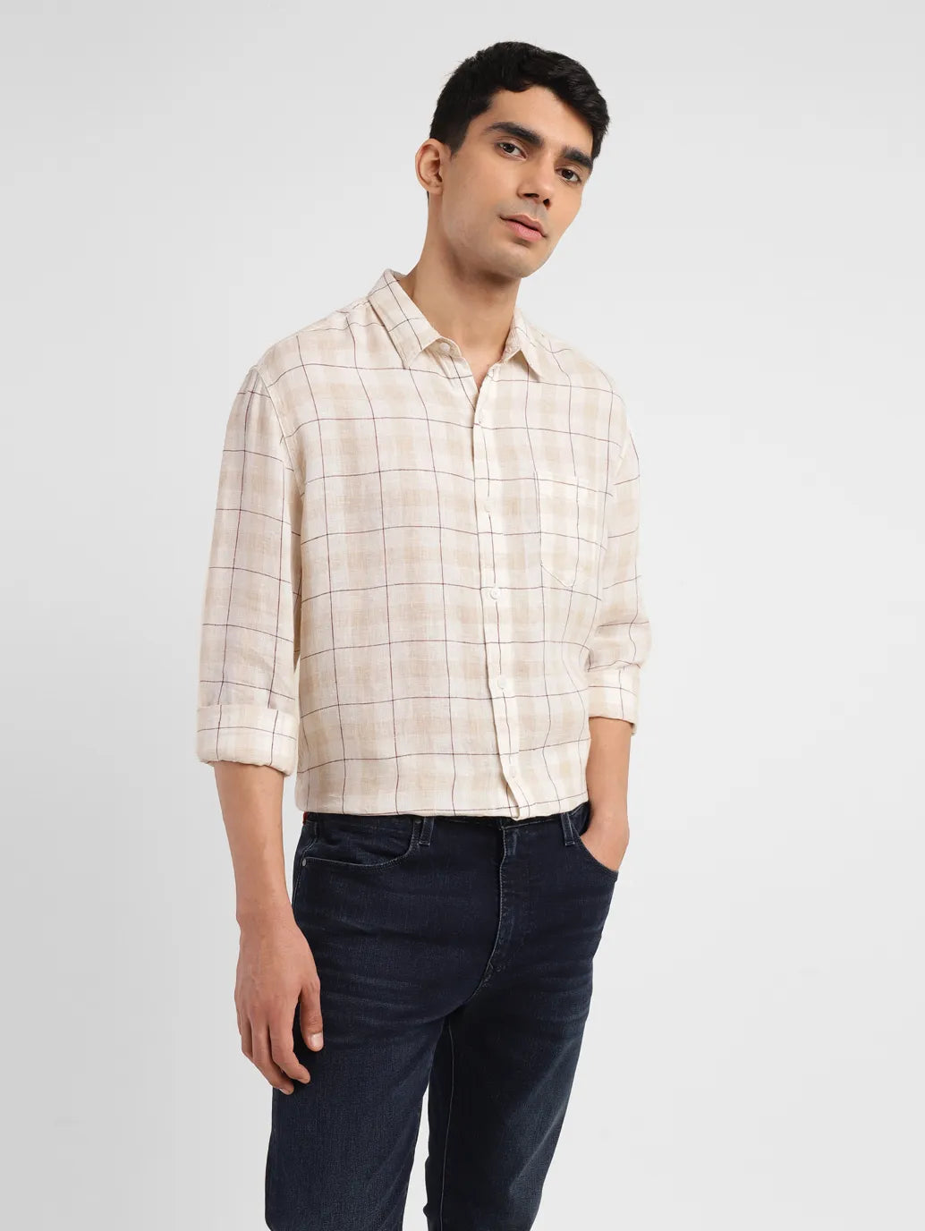 Men's Checkered Slim Fit Linen Shirt