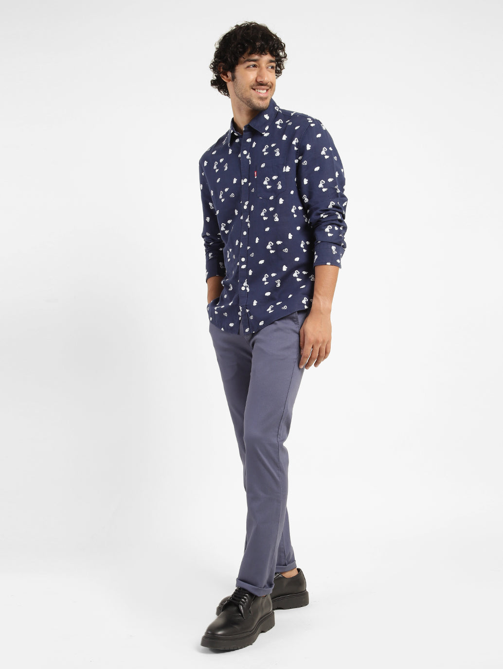 Men's Abstract Print Spread Collar Shirt