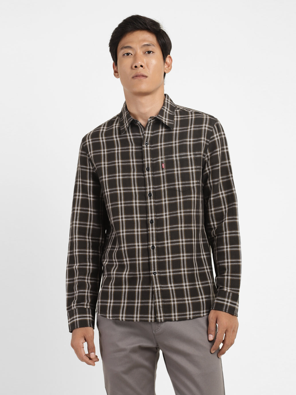 Men's Checkered Spread Collar Shirt