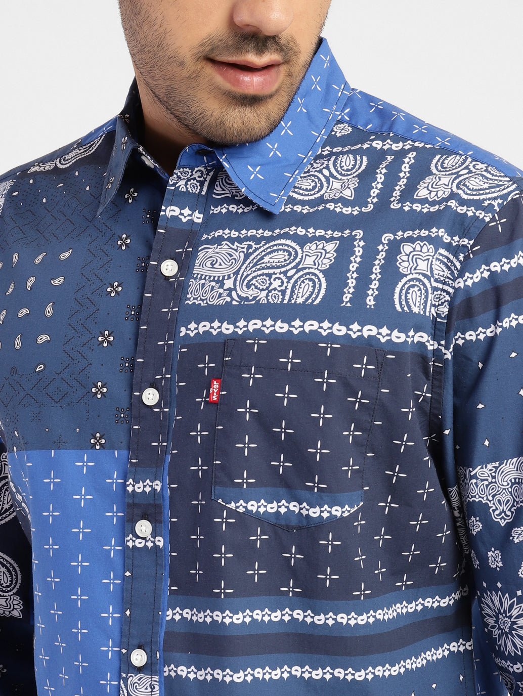 Men's Ethnic Motifs Slim Fit Shirt Blue