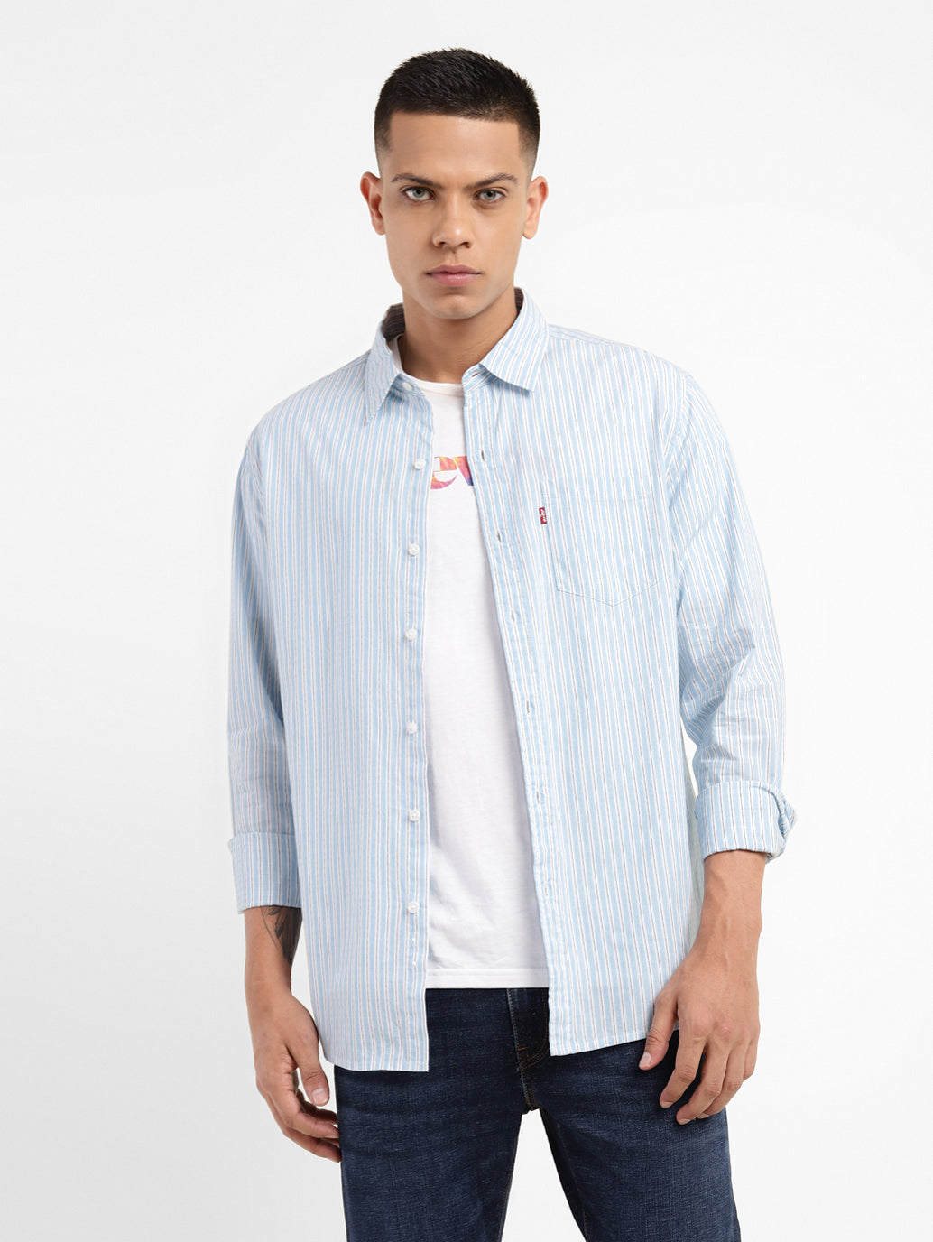 Men's Striped Spread Collar Shirt