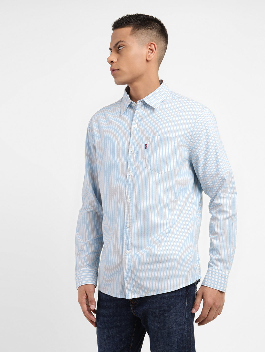 Men's Striped Spread Collar Shirt