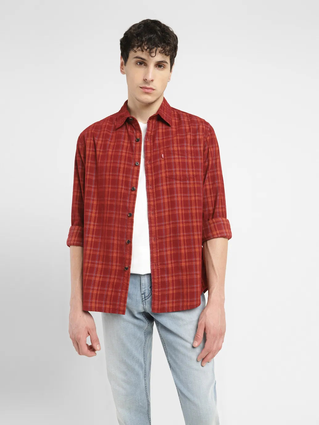 Men's Checkered Slim Fit Corduroy Shirt