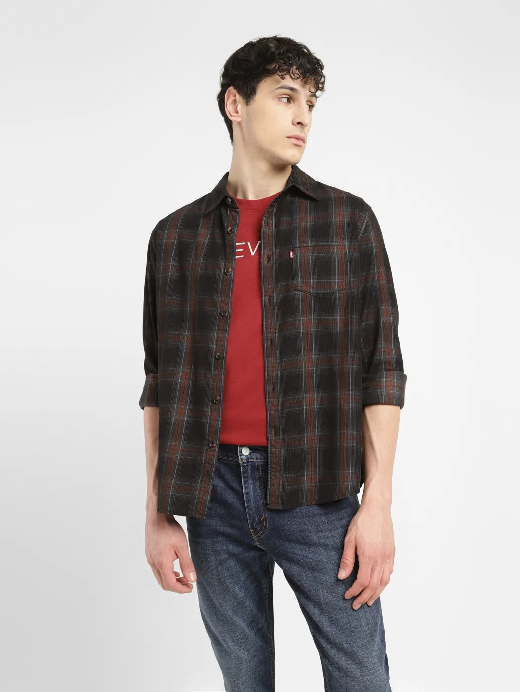 Men's Checkered Slim Fit Corduroy Shirt