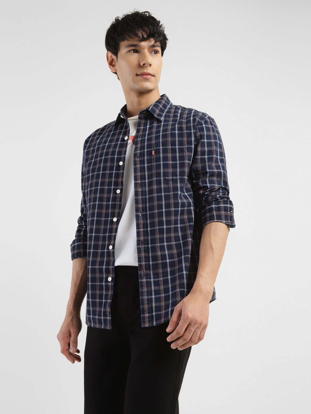 Men's Checkered Spread Collar Shirt