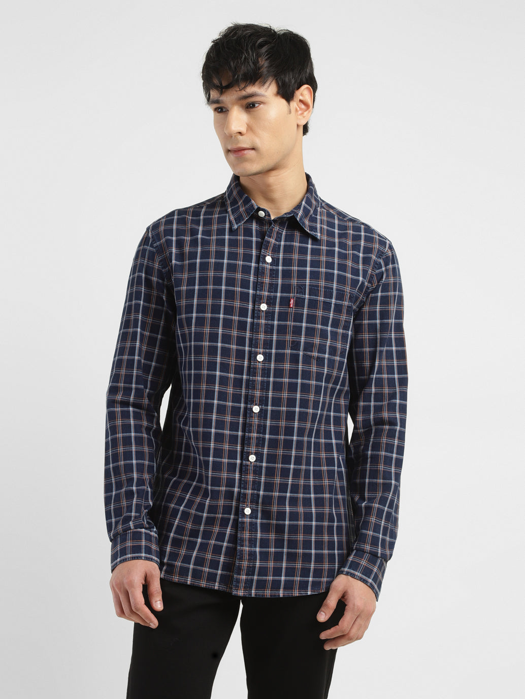 Men's Checkered Spread Collar Shirt