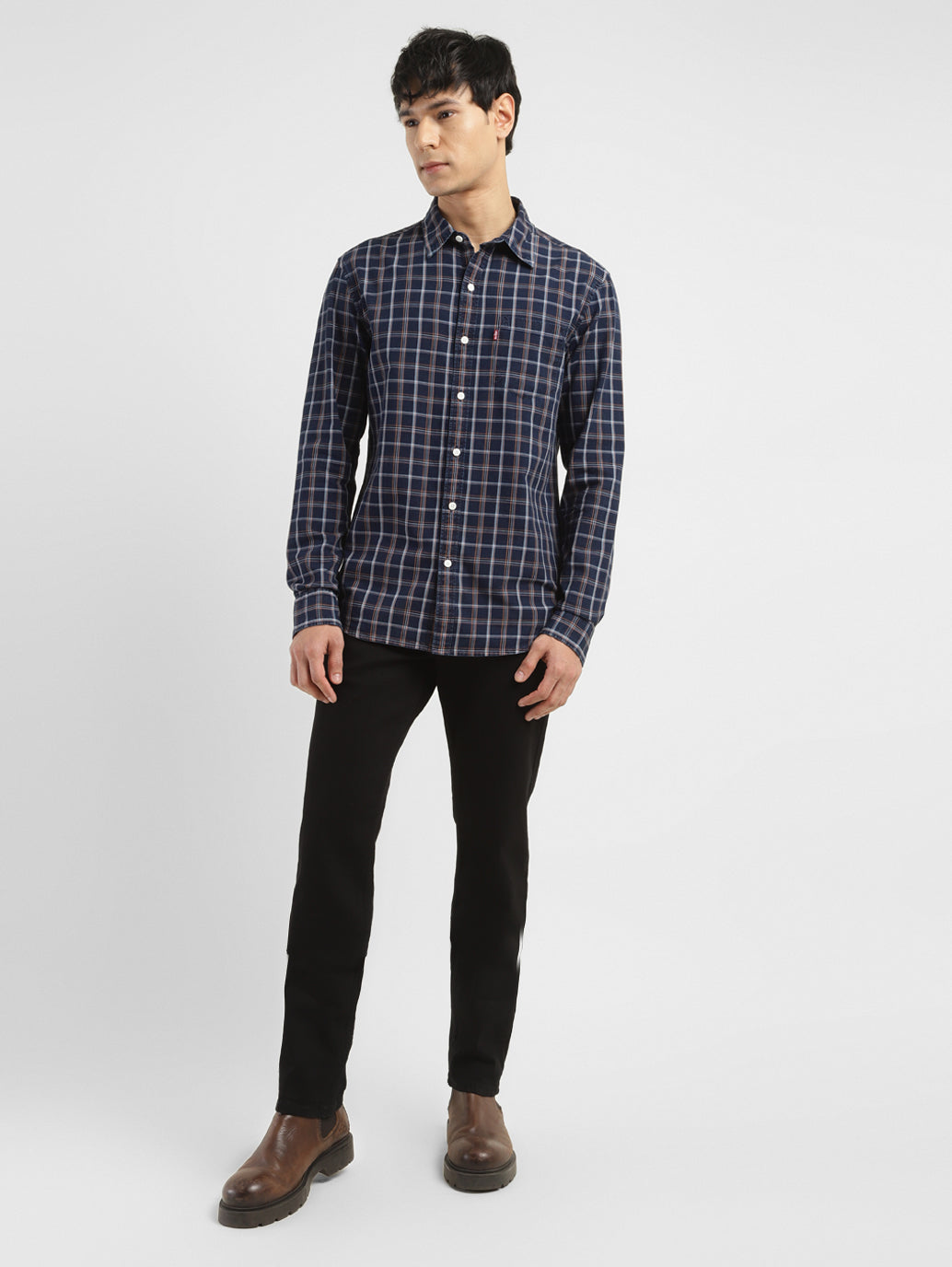 Men's Checkered Spread Collar Shirt