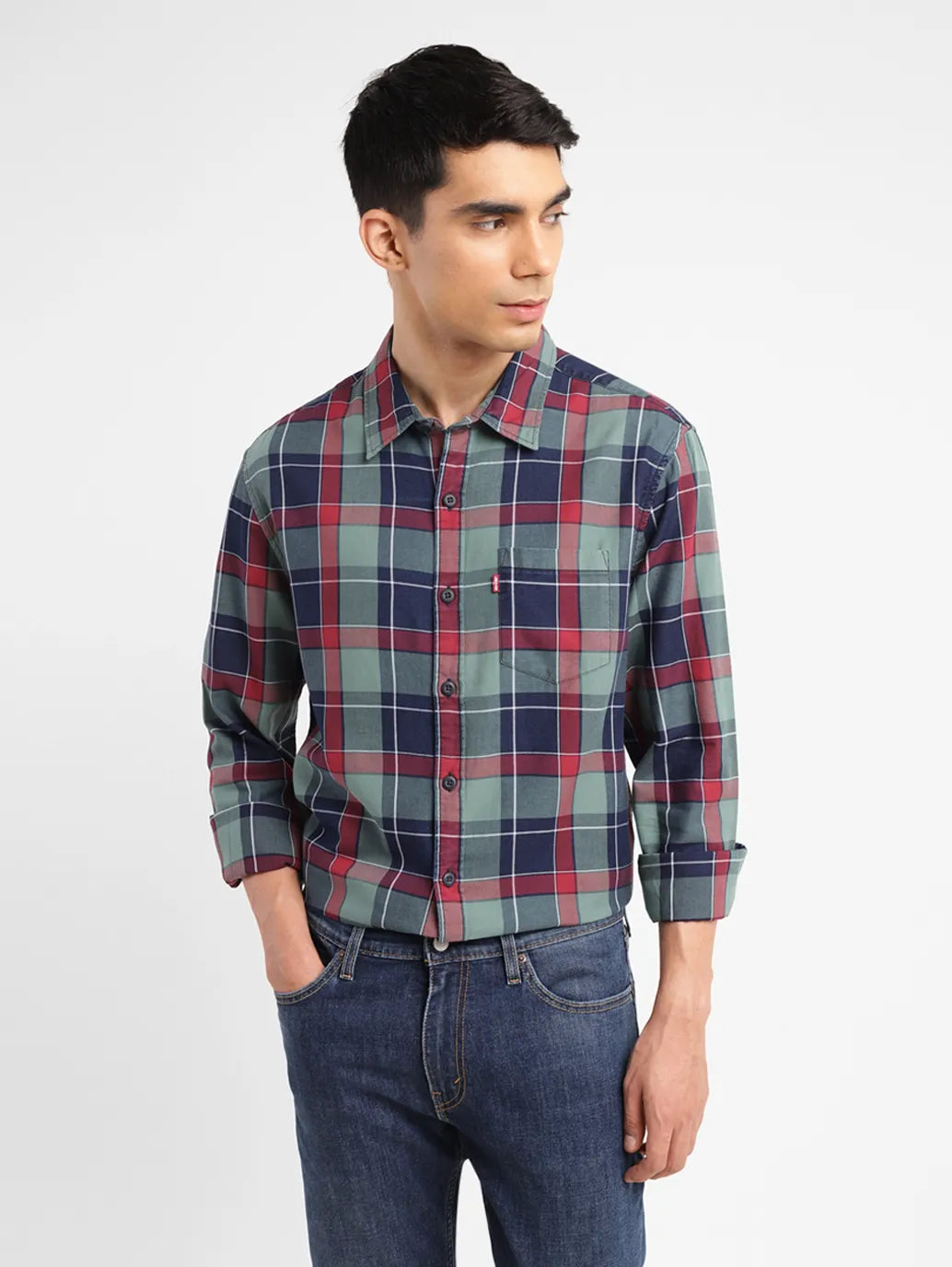 Men's Checkered Spread Collar Shirt