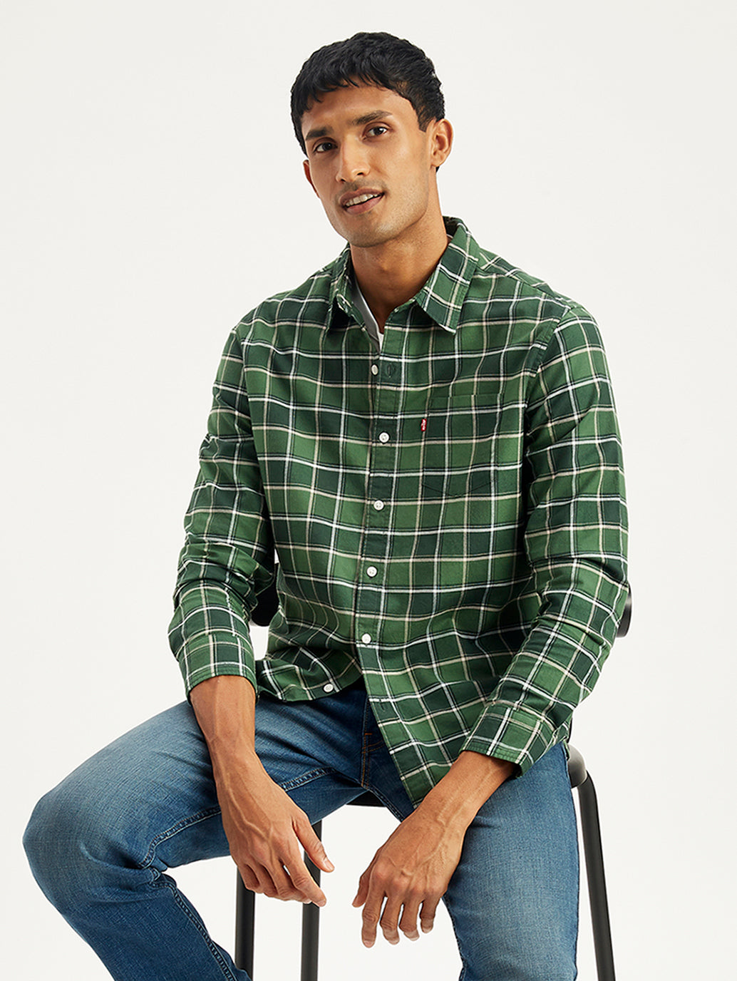 Men's Checkered Spread Collar Shirt