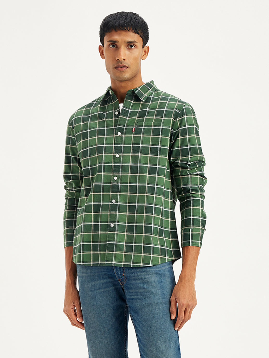 Men's Checkered Spread Collar Shirt