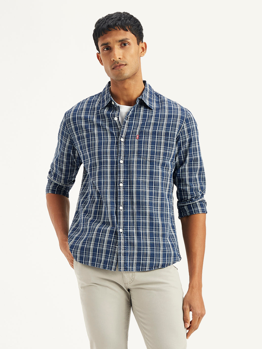 Men's Checkered Spread Collar Shirt