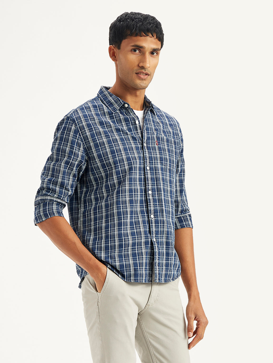 Men's Checkered Spread Collar Shirt