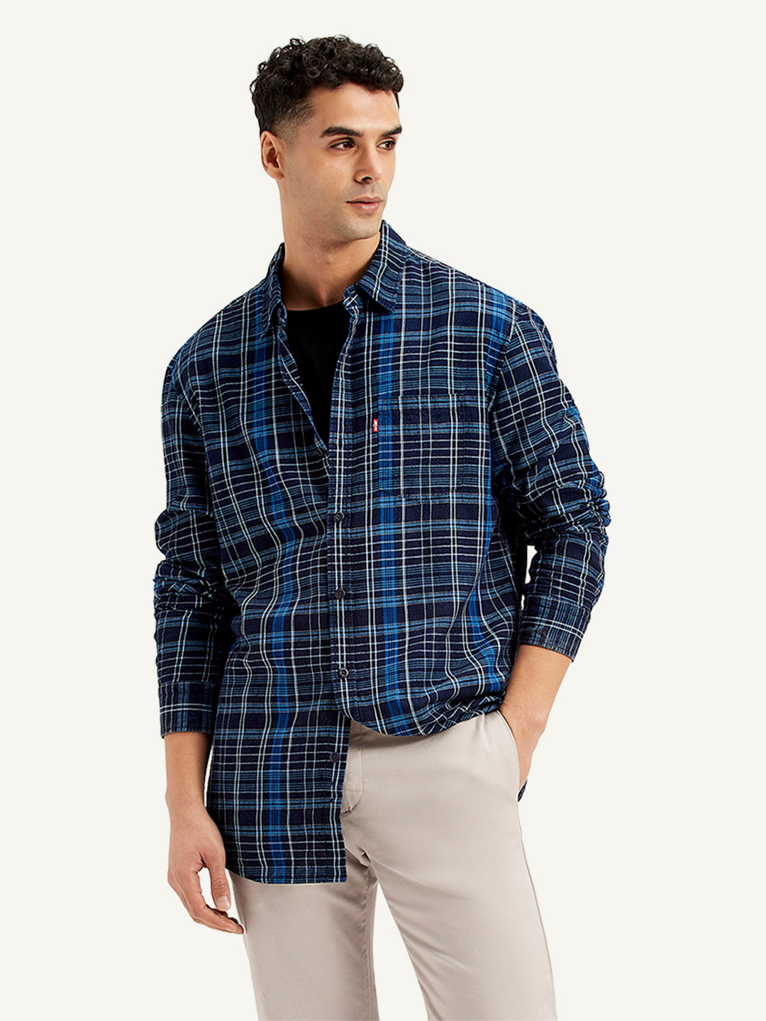 Men's Checkered Spread Collar Shirt