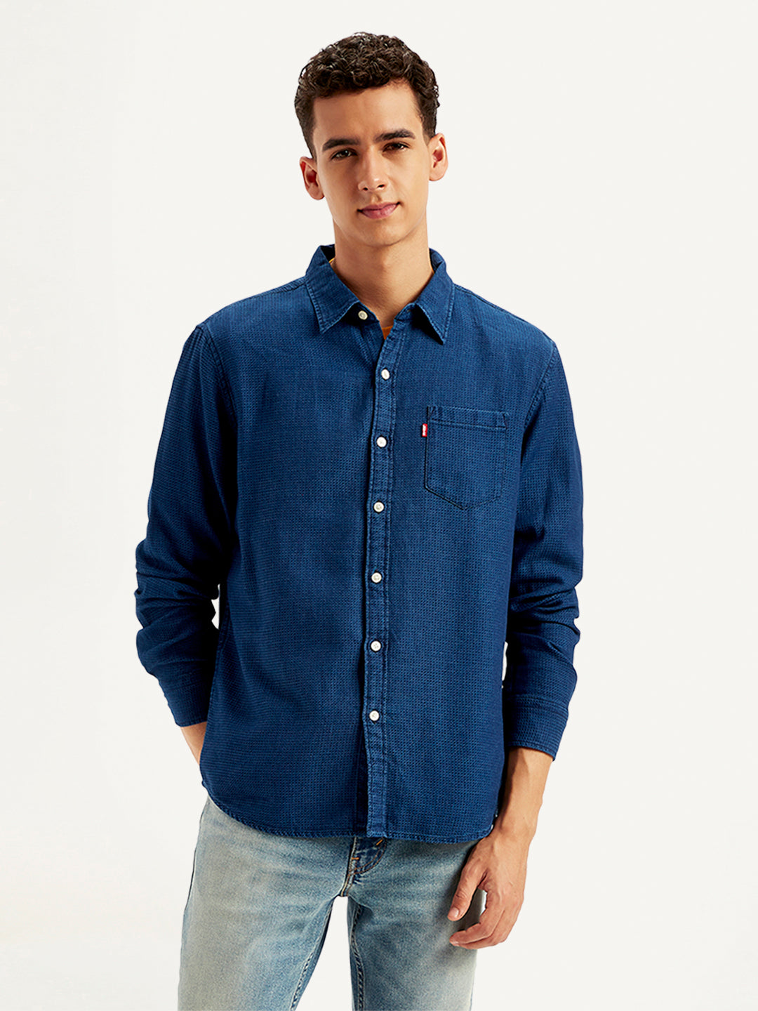 Men's Solid Regular Fit Denim Shirt