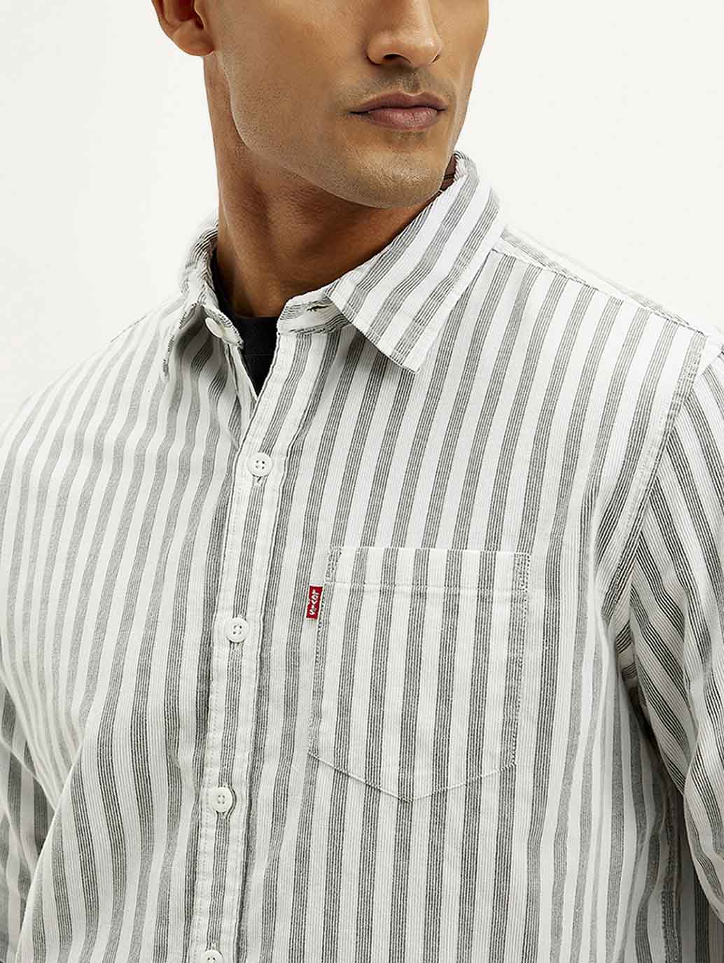 Men's Striped Slim Fit Corduroy Shirt - Detail View