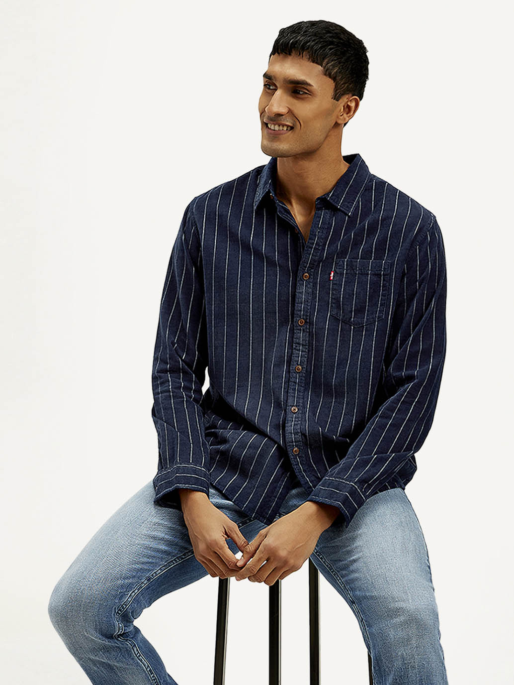 Men's Striped Slim Fit Corduroy Shirt - Styleshot View