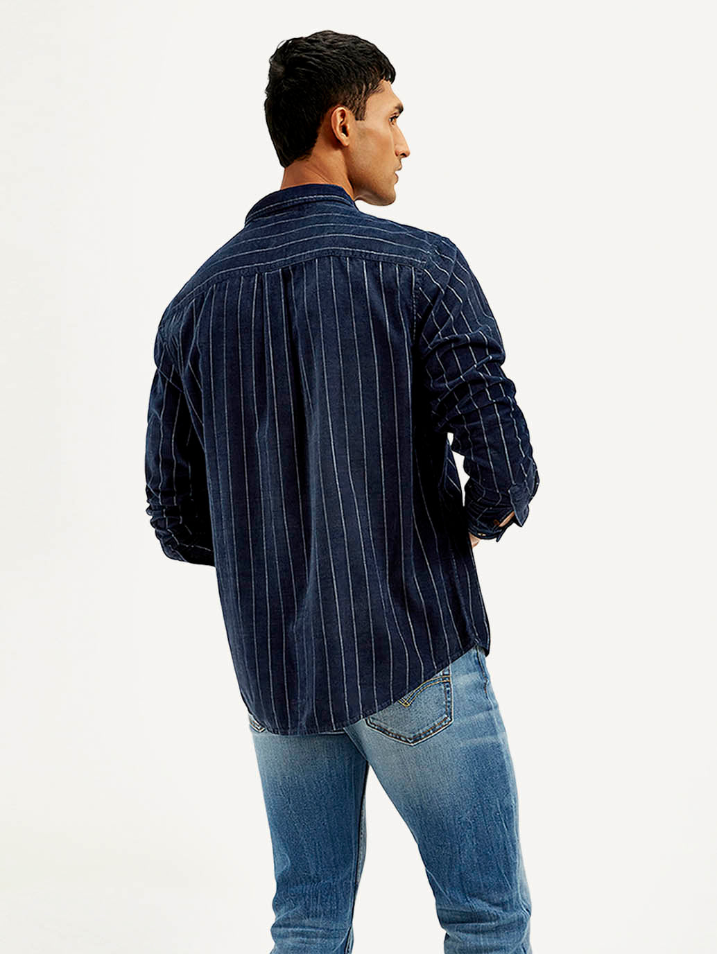 Men's Striped Slim Fit Corduroy Shirt - Back View