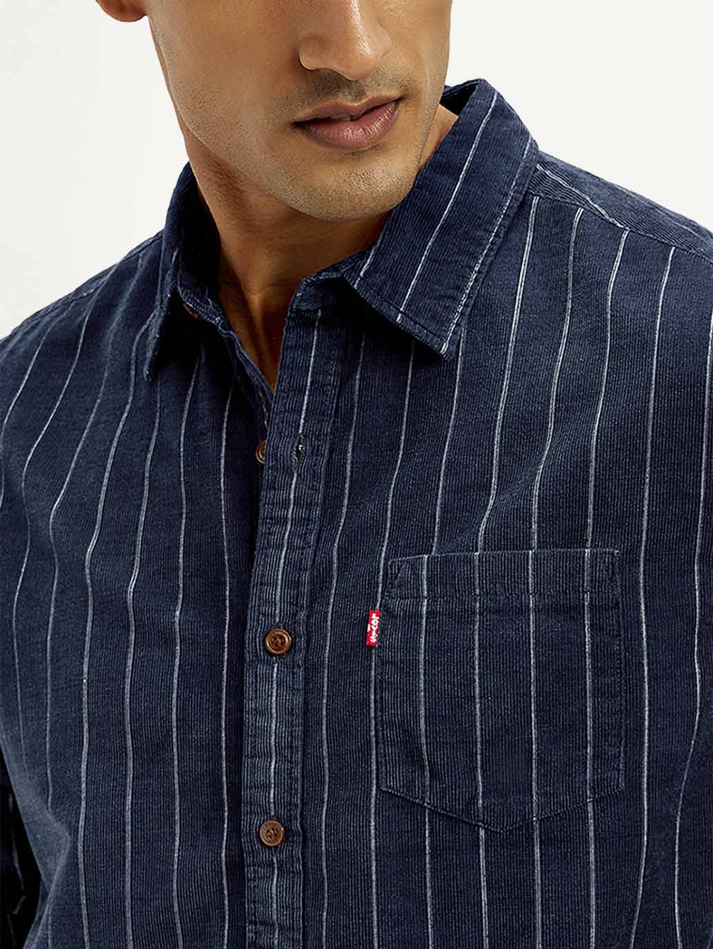 Men's Striped Slim Fit Corduroy Shirt - Detail View