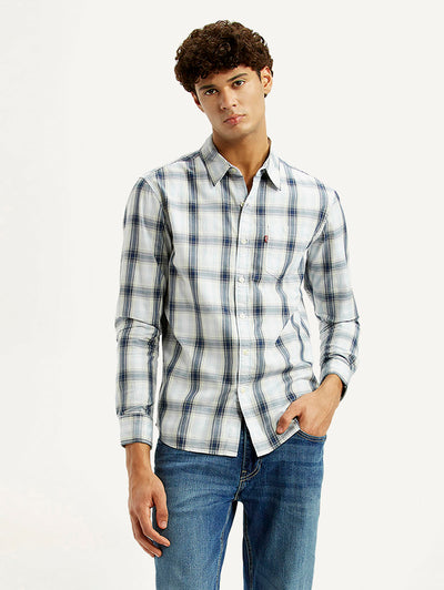 Men's Plaid White Slim Fit Shirt-image-30