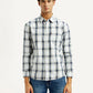 Men's Plaid White Slim Fit Shirt - Front View