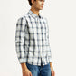 Men's Plaid White Slim Fit Shirt - Side View