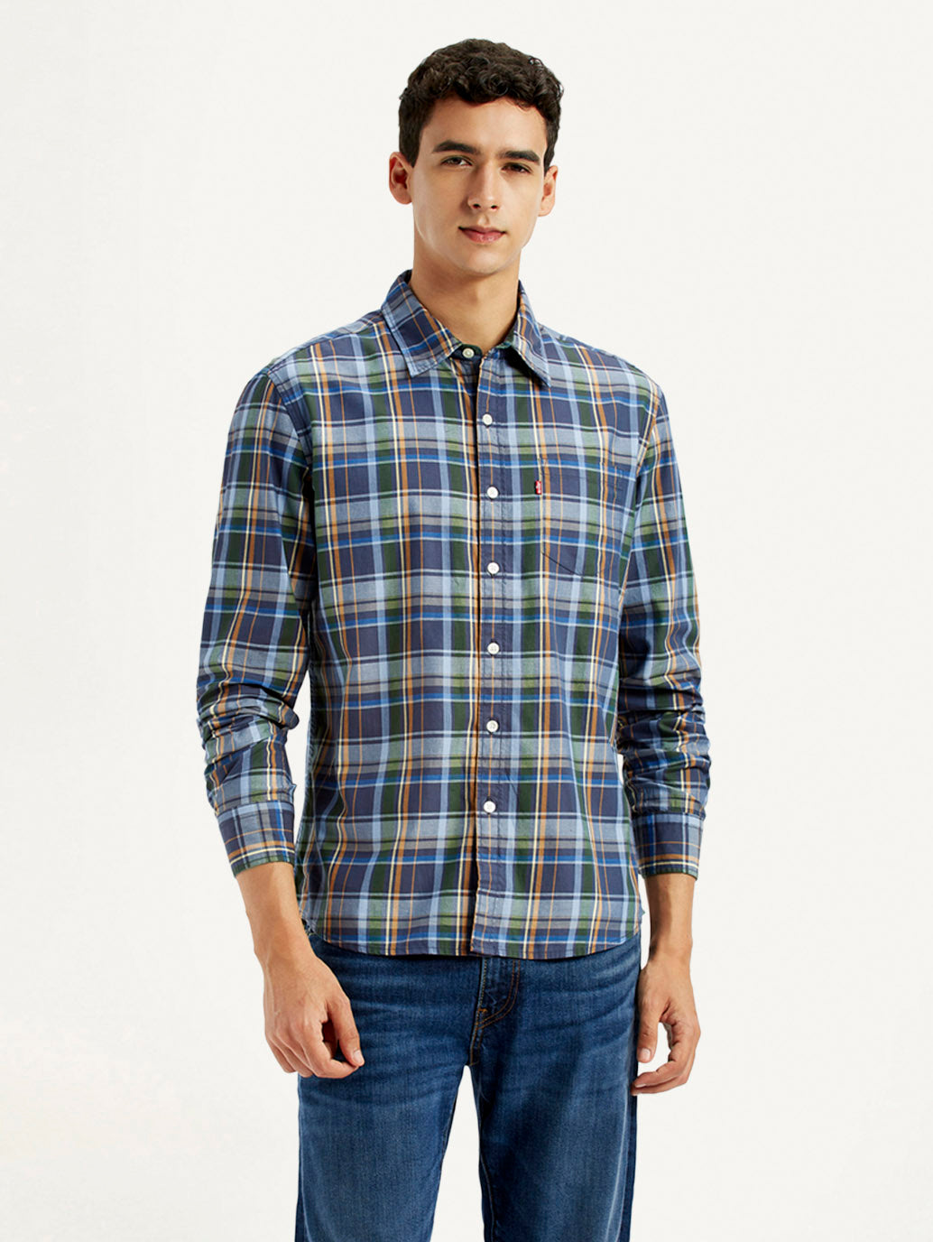 Men's Plaid Multi Color Slim Fit Shirt - Front View