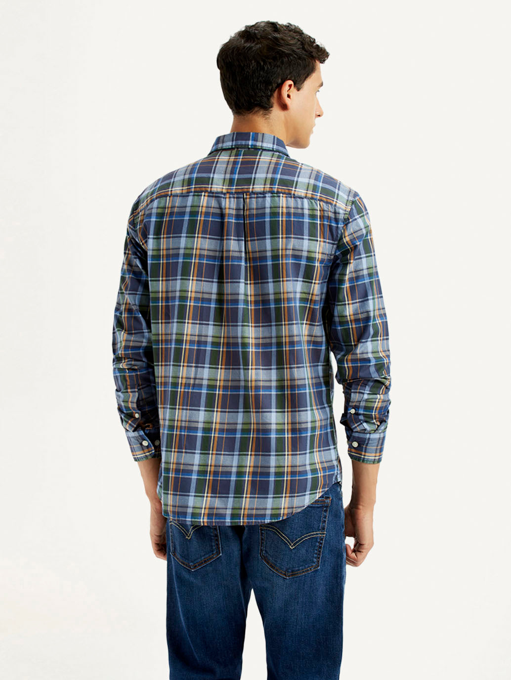 Men's Plaid Multi Color Slim Fit Shirt - Back View