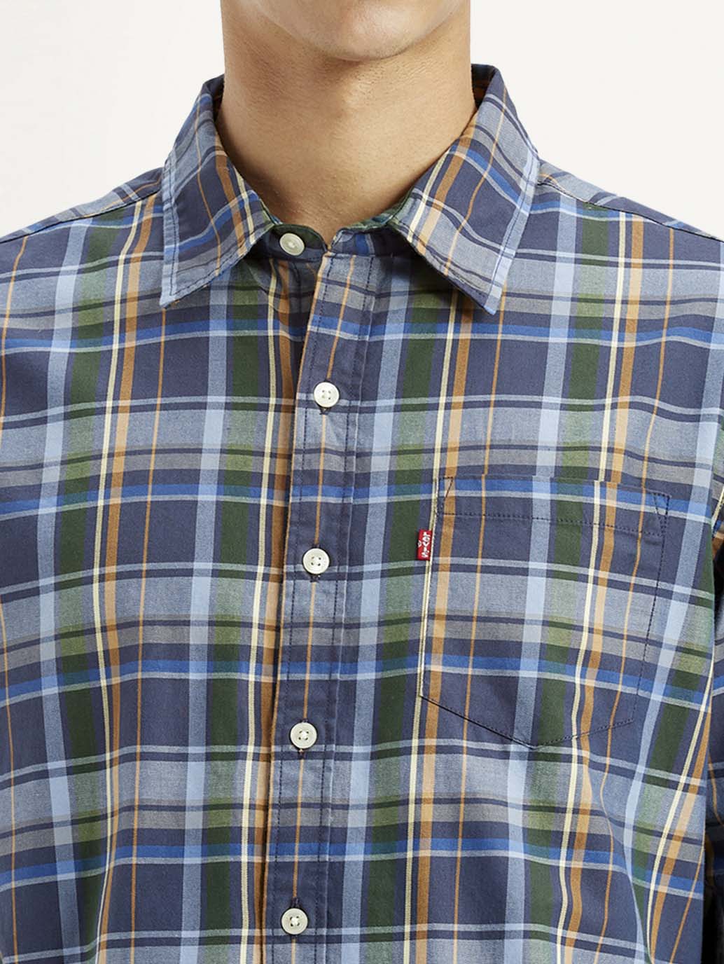 Men's Plaid Multi Color Slim Fit Shirt - Detail View