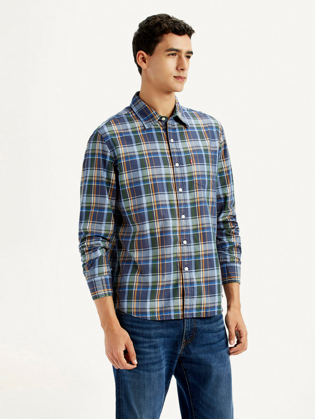 Men's Plaid Multi Color Slim Fit Shirt - Side View