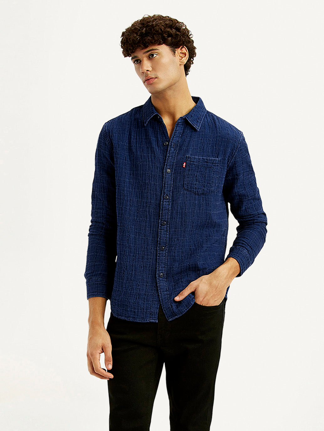 Men's Textured Dark Blue Slim Fit Shirt