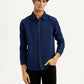 Men's Textured Dark Blue Slim Fit Shirt - Front View