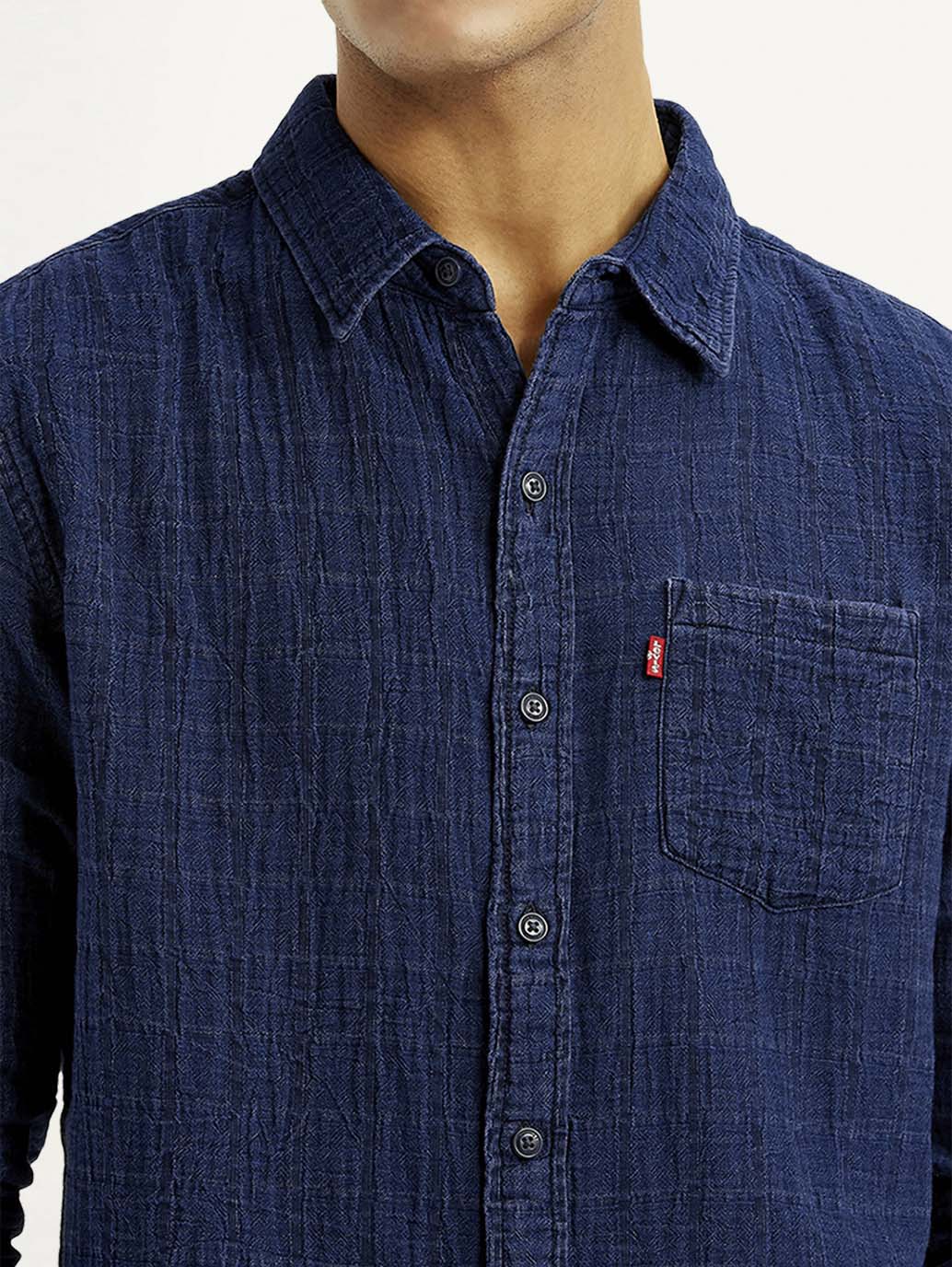 Men's Textured Dark Blue Slim Fit Shirt - 20 View