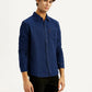 Men's Textured Dark Blue Slim Fit Shirt - Side View