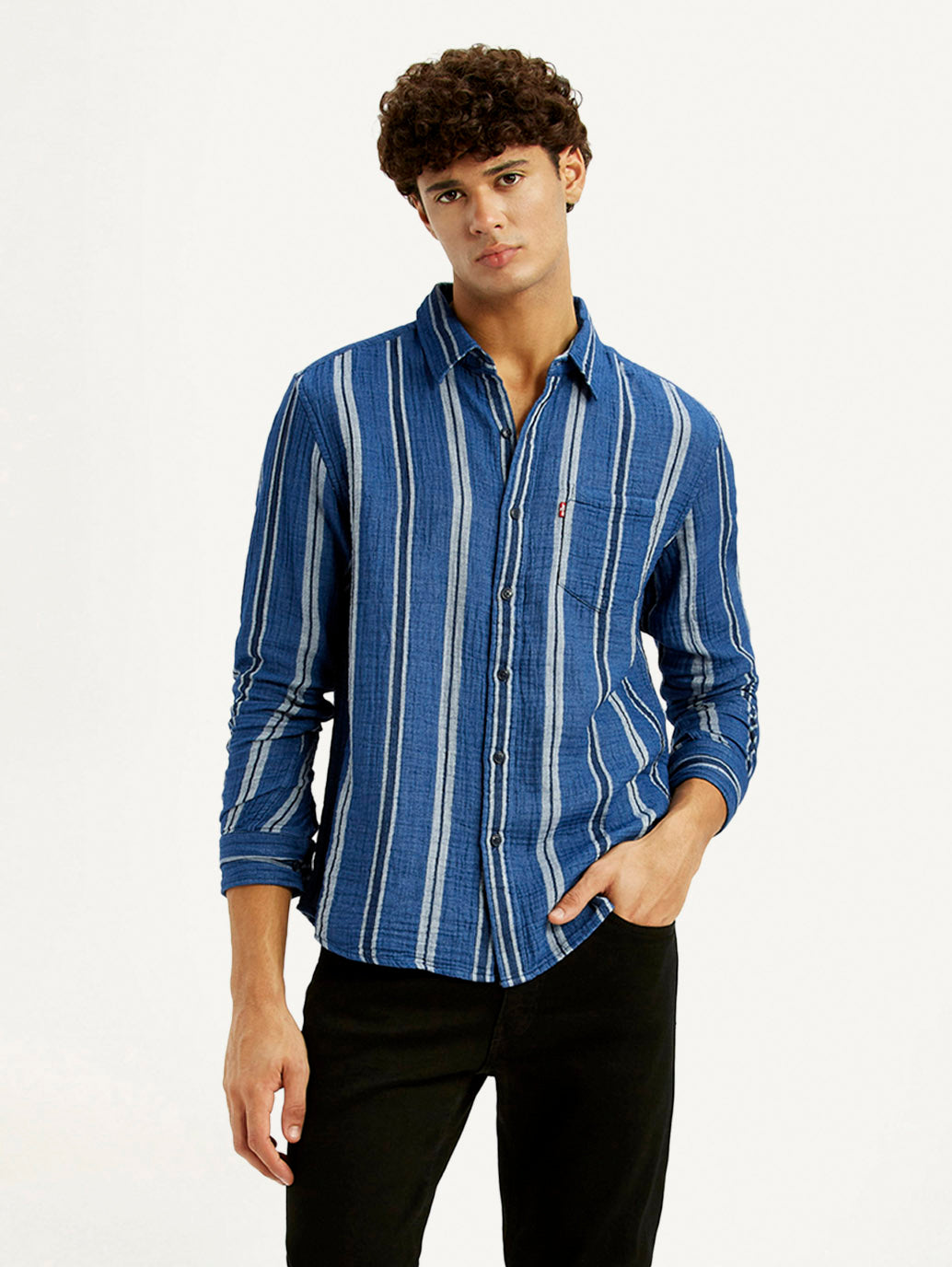 Men's Striped Blue Slim Fit Shirt