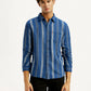Men's Striped Blue Slim Fit Shirt - Front View