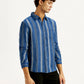 Men's Striped Blue Slim Fit Shirt - Side View