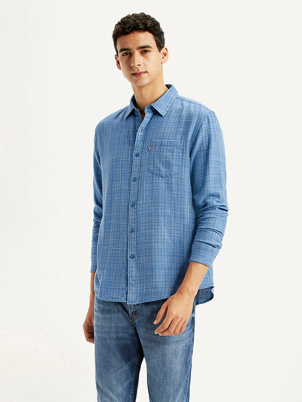 Men's Self Design Blue Slim Fit Shirt - Styleshot View