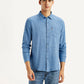 Men's Self Design Blue Slim Fit Shirt - Front View