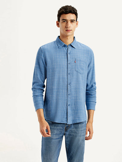 levi's Men's Self Design Blue Slim Fit Shirt-picture-38